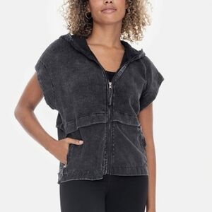 Mono B Charcoal  Textured‎ Vest Full Zip In Mineral Wash Sz Large